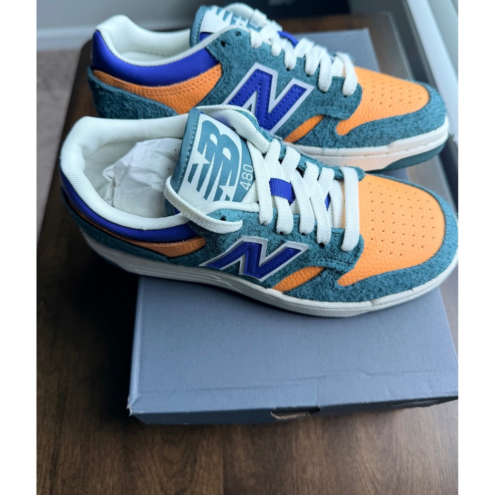New Balance 480 Green Orange Suede Sneakers GSB480GP Kids 4.5 Women 6 NEW